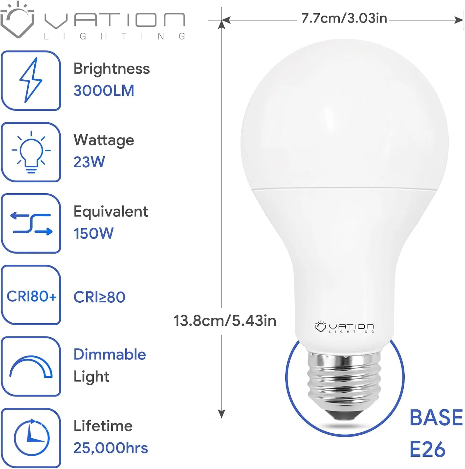 A21 23W Super Bright LED Bulb, Dimmable LED Light Bulb, 3000 High Lumen, Stable Heat Dissipation, 2,5000 Hour Lifespan, 150-200 Watt Equivalent, 2700K Soft White, E26 Porch Light Bulb, 4-Pack