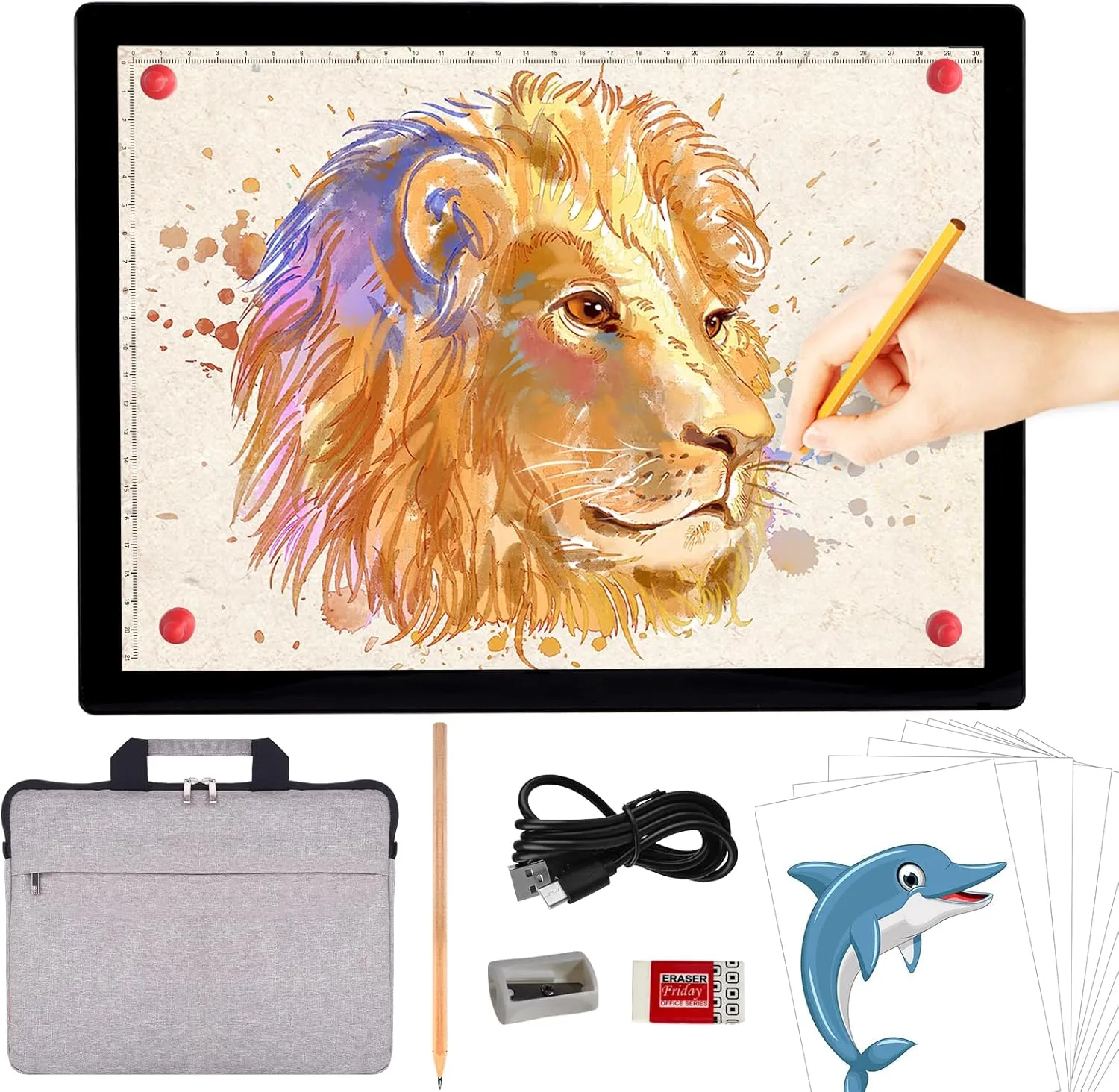A4 Rechargeable Light Box with Bag, iVAOOZE Wireless Magnetic Tracing Light Pad, 5 Levels Brightness Light Table, Cordless Battery Powered Light Drawing Board for Diamond Painting Cricut Weeding Vinyl