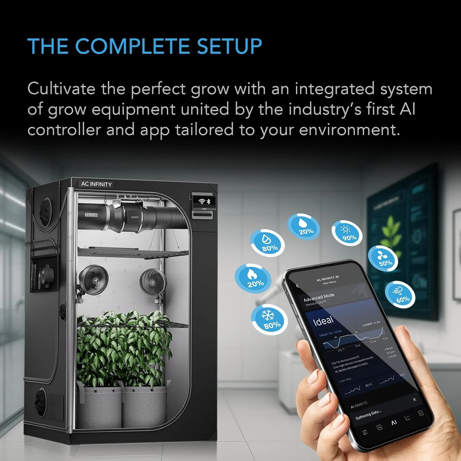 AC Infinity Advance Grow System PRO 5x5, 6-Plant Kit, WiFi-Integrated Grow Tent Kit, Automate Ventilation, Circulation, Schedule Full Spectrum Samsung LM301H EVO Bar LED Grow Light, 2000D Mylar Tent