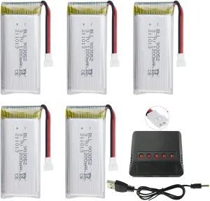 Accessory 5PCS 3.7V 1200mAh Battery with 5-in-1 Charger for SYMA X5SW X5SC X5SC-1 Remote Control Drone