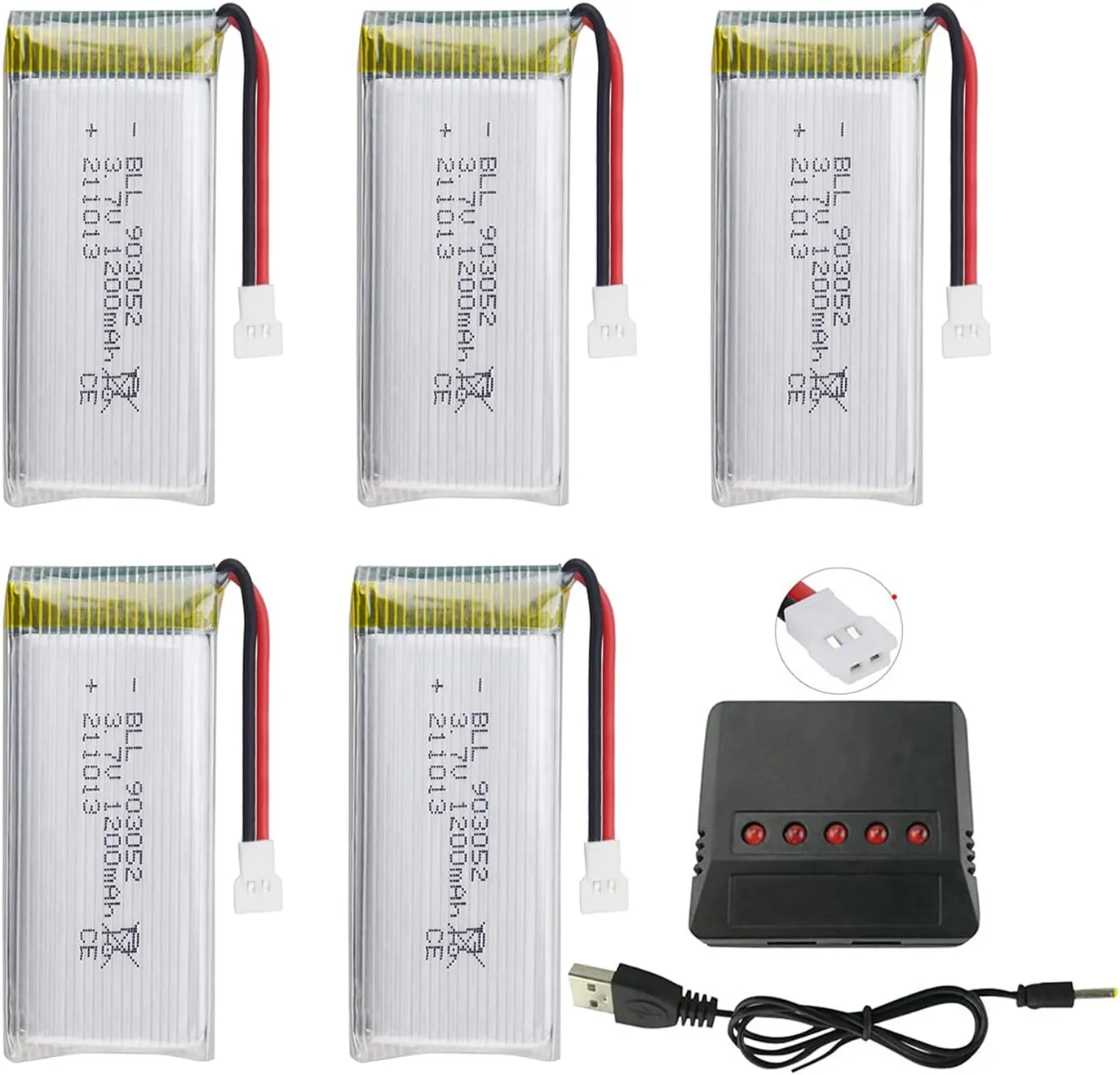 Accessory 5PCS 3.7V 1200mAh Battery with 5-in-1 Charger for SYMA X5SW X5SC X5SC-1 Remote Control Drone