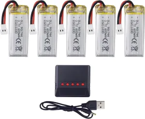 Accessroy 5PCS 3.7V 600mAh Lithium Battery with 5-in-1 Charger for SYMA X600W X700 X700W Quadcopter Remote Control Drone
