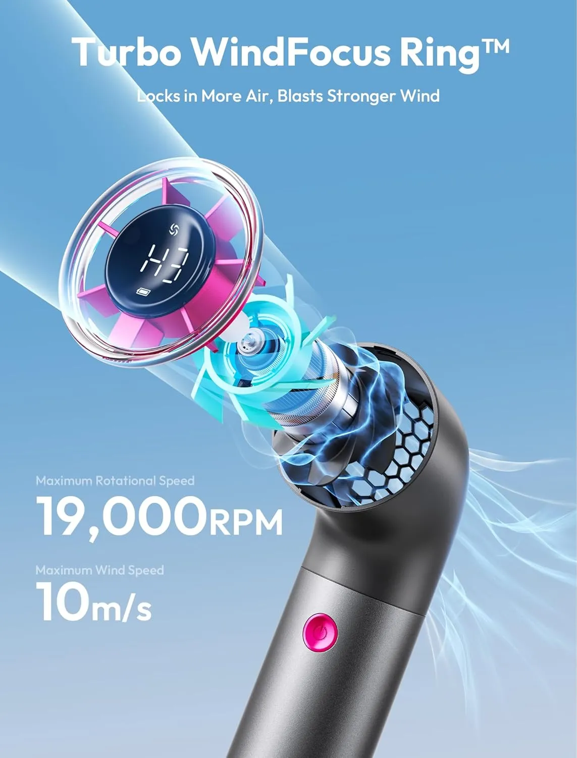 Aecooly Portable Handheld Fan, Powerful Turbo Air Tube Fan, 19000 RPM High Speed Aero Ultra, 15H Max Cooling Time, 7 Speeds Aluminum Case, Mini Pocket Design, for Travel Beach Outdoor Activities -Grey