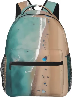 Aerial view of the beach Backpack, suitable for light travel, daily multi-purpose bag, suitable for commuting, cycling, work