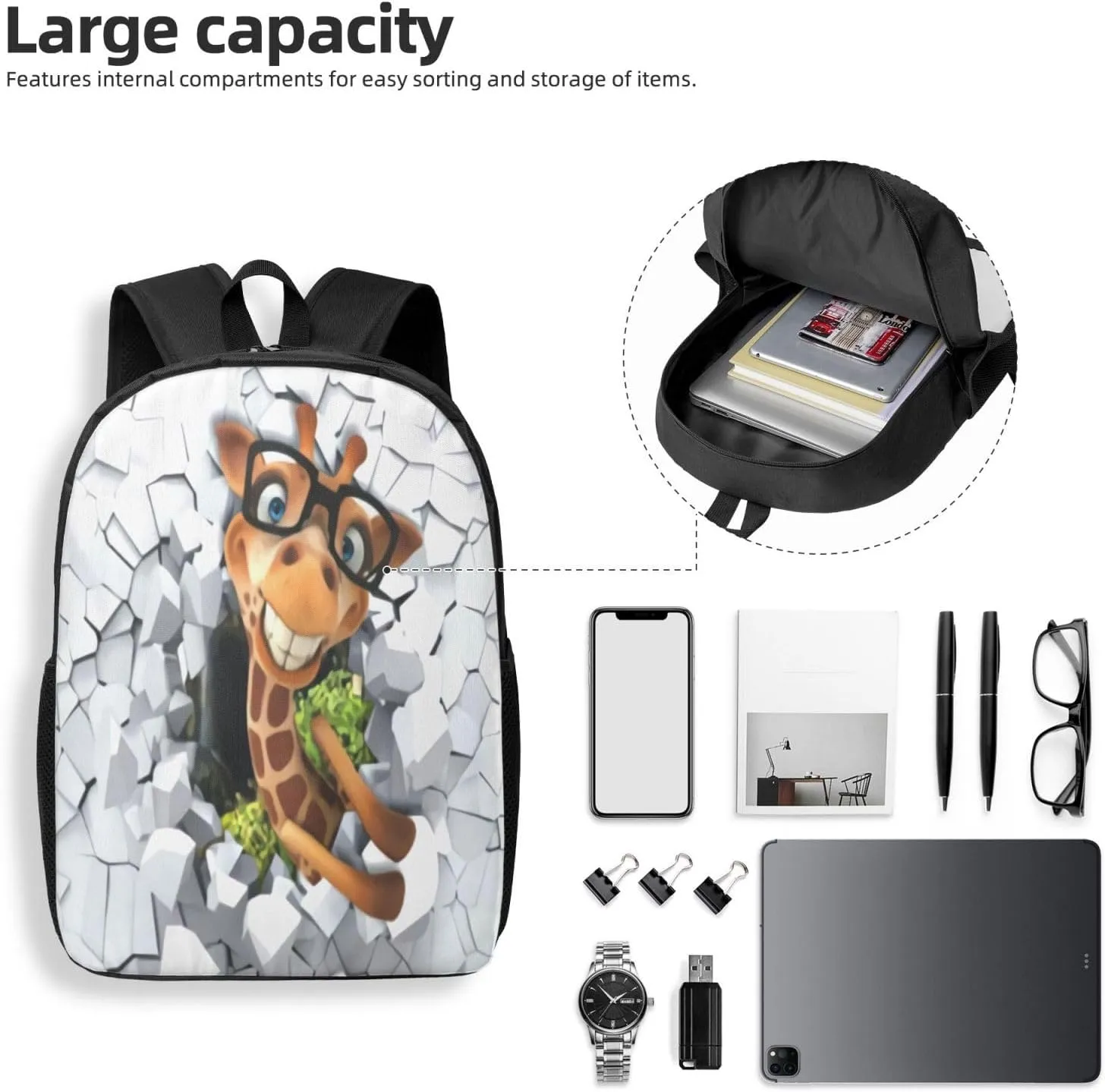 African Giraffes Animals Backpack, 17 Inch Travel Business Laptop Backpack For Women Men
