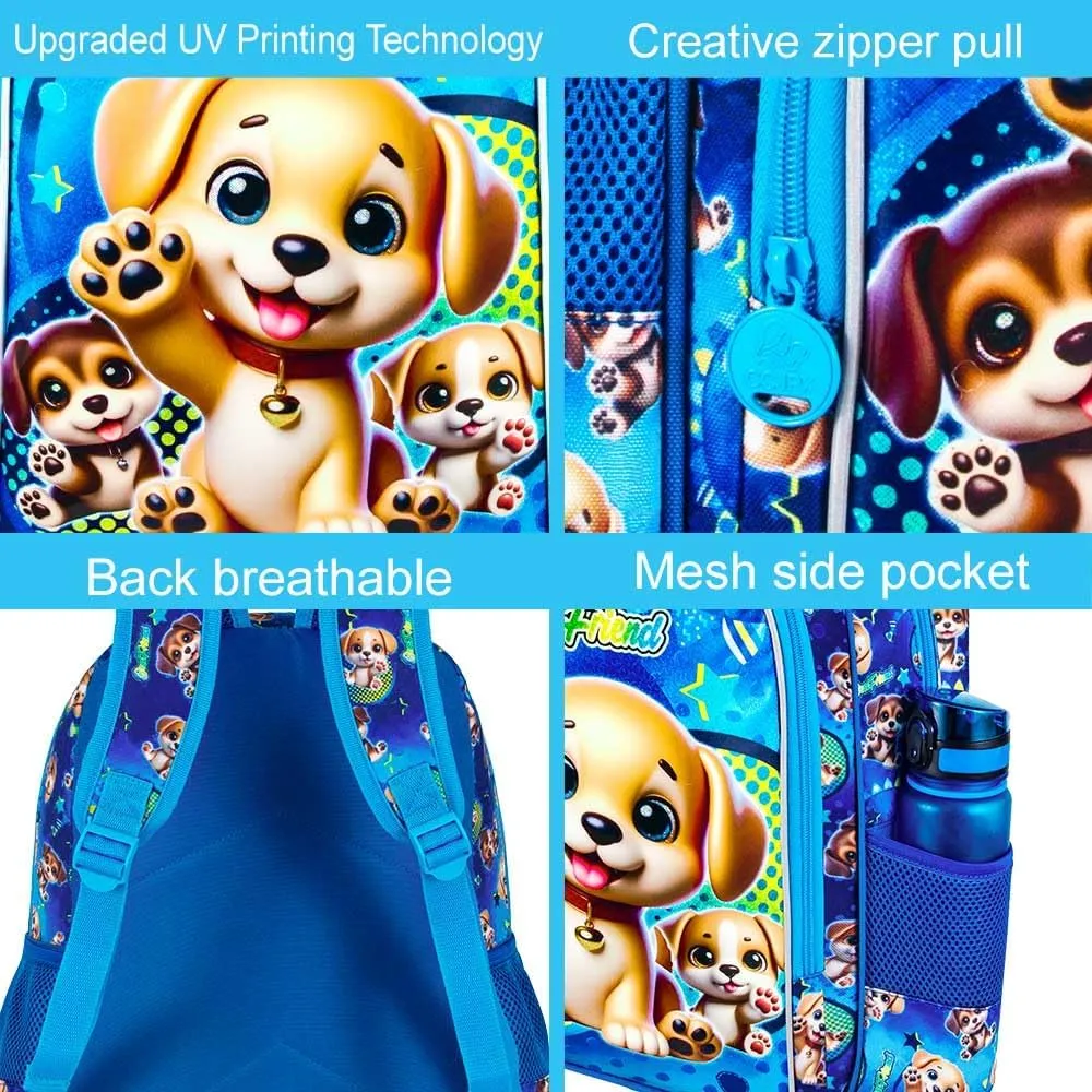 AGSDON 3PCS Backpack for Boys, 16" Kids Dog Backpacks Water Resistant for Elementary Preschool, Boy Bookbag with Lunch Box