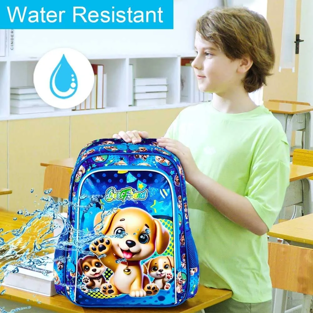 AGSDON 3PCS Backpack for Boys, 16" Kids Dog Backpacks Water Resistant for Elementary Preschool, Boy Bookbag with Lunch Box