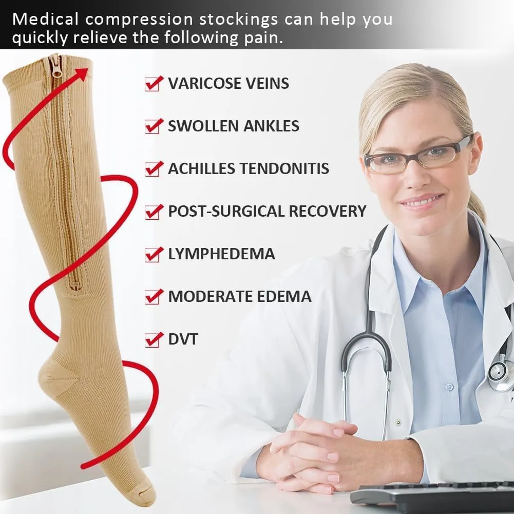 Ailaka Medical 15-20 mmHg Zipper Compression Socks Women Men