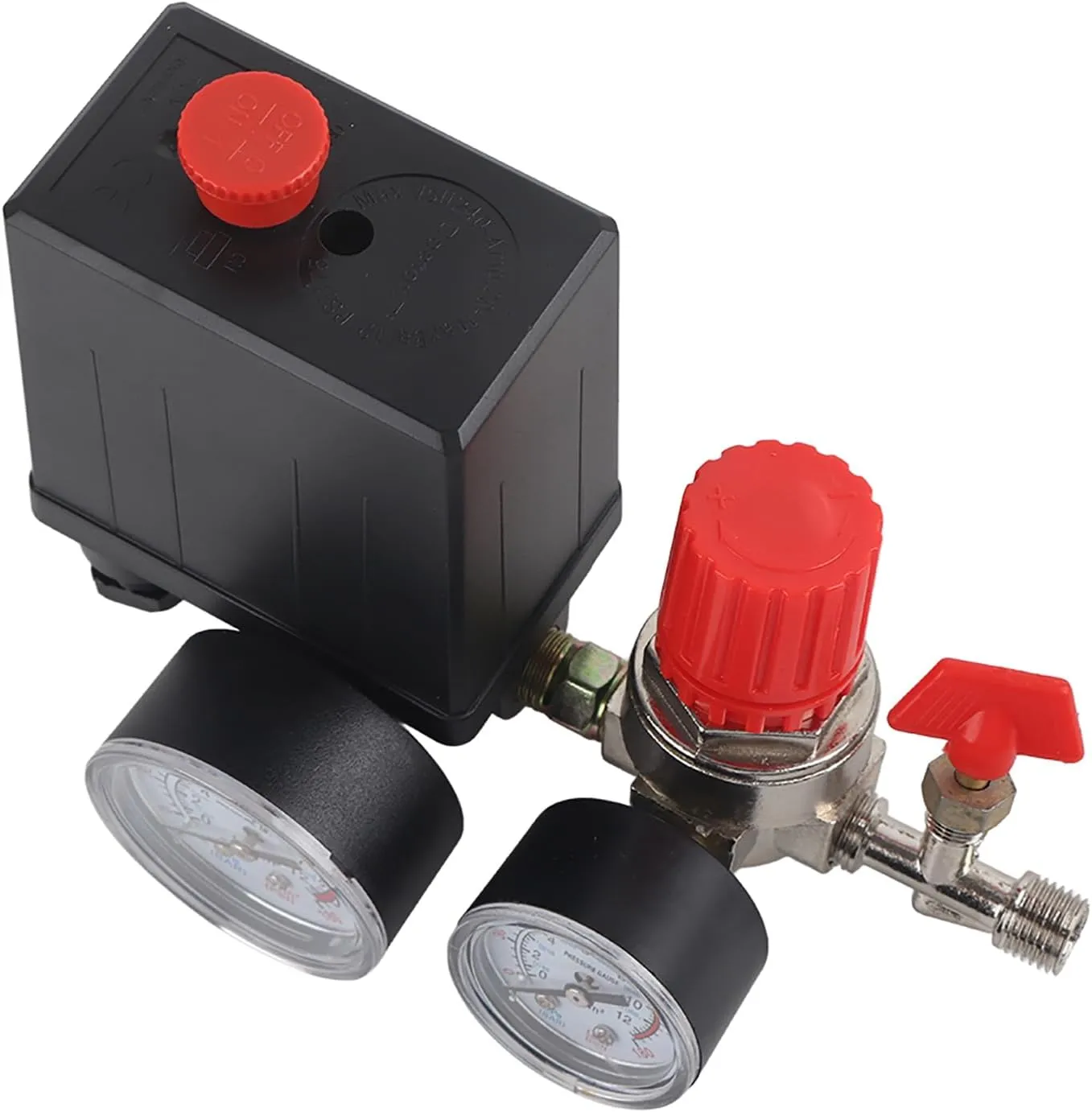 Air Compressor Pressure Switch, Central Pneumatic Compressor Parts, Air Compressor Regulator With Gauge with Dual Gauges Compressor Safety Assembly Parts for Fast Pressure Reduction