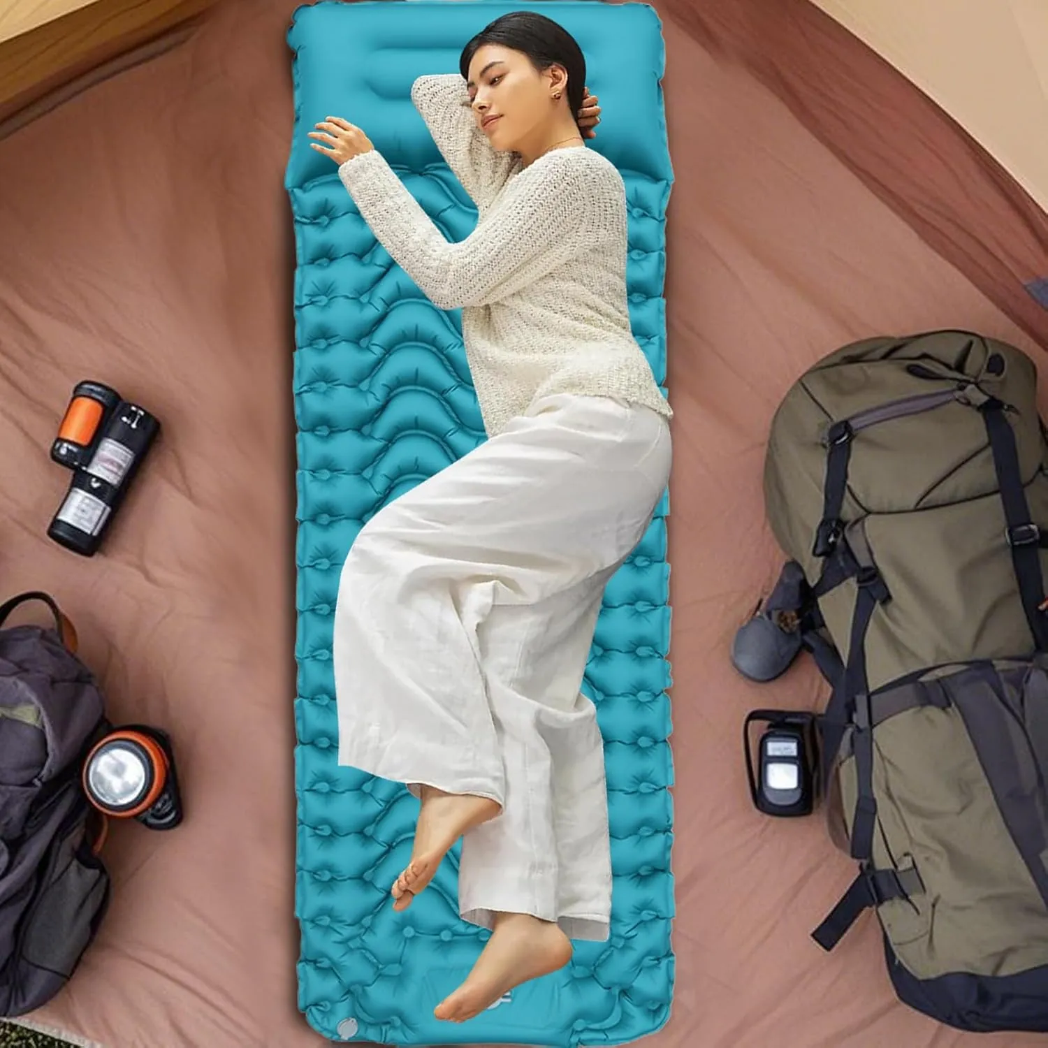 Air Mattress for ing,Outdoor Sleeping ing Mattress with Pillow - Foldable Portable Sleep Mat with Built-in Foot Pump Compact Gear for Travel Fishing Hiking