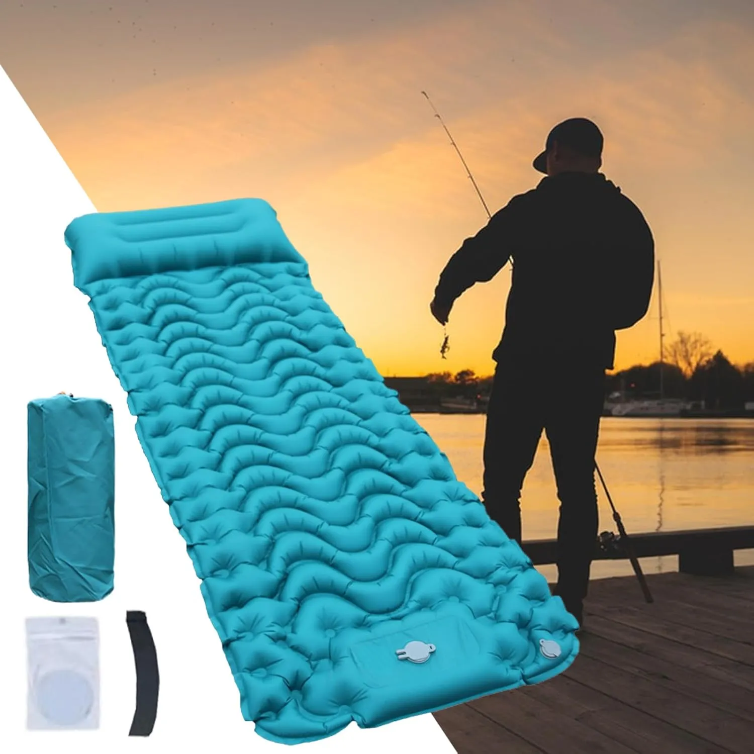 Air Mattress for ing,Outdoor Sleeping ing Mattress with Pillow - Foldable Portable Sleep Mat with Built-in Foot Pump Compact Gear for Travel Fishing Hiking