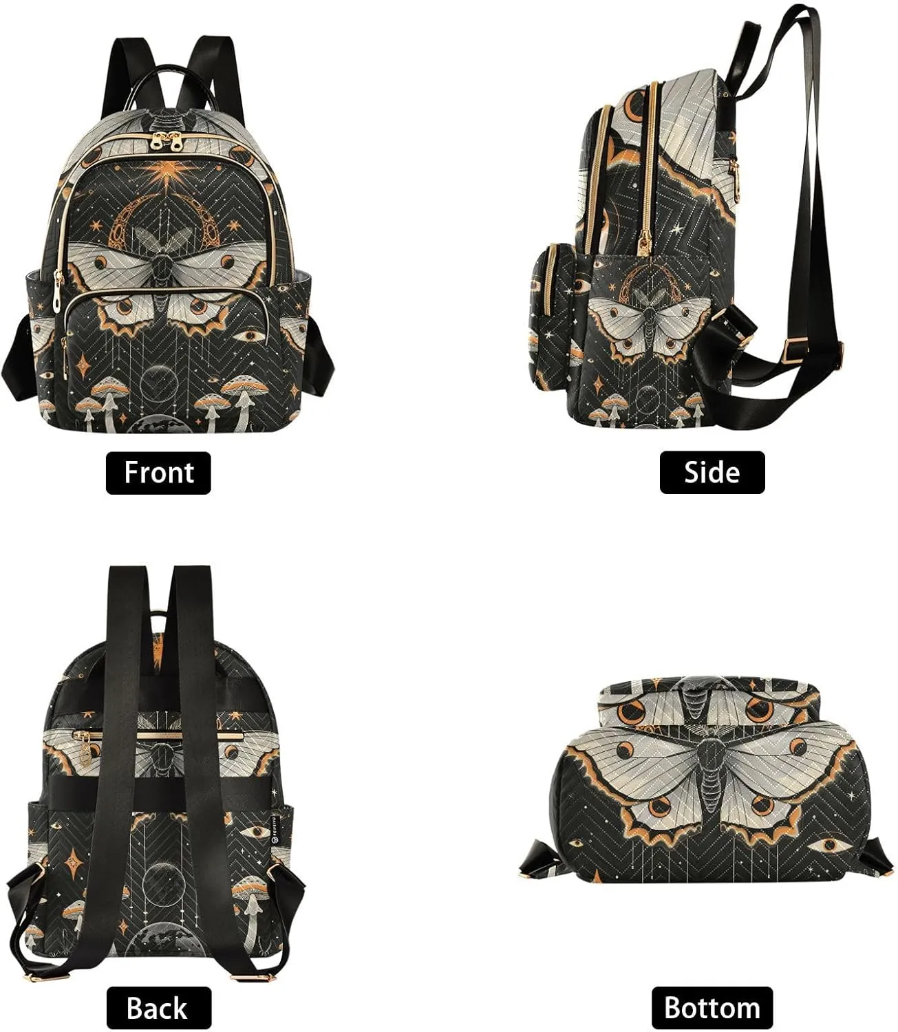 ALAZA Butterfly Sun and Moon Mushroom Mini Backpack Purse for Women Travel Bag Lightweight Shoulder Bag Fashion Daypack