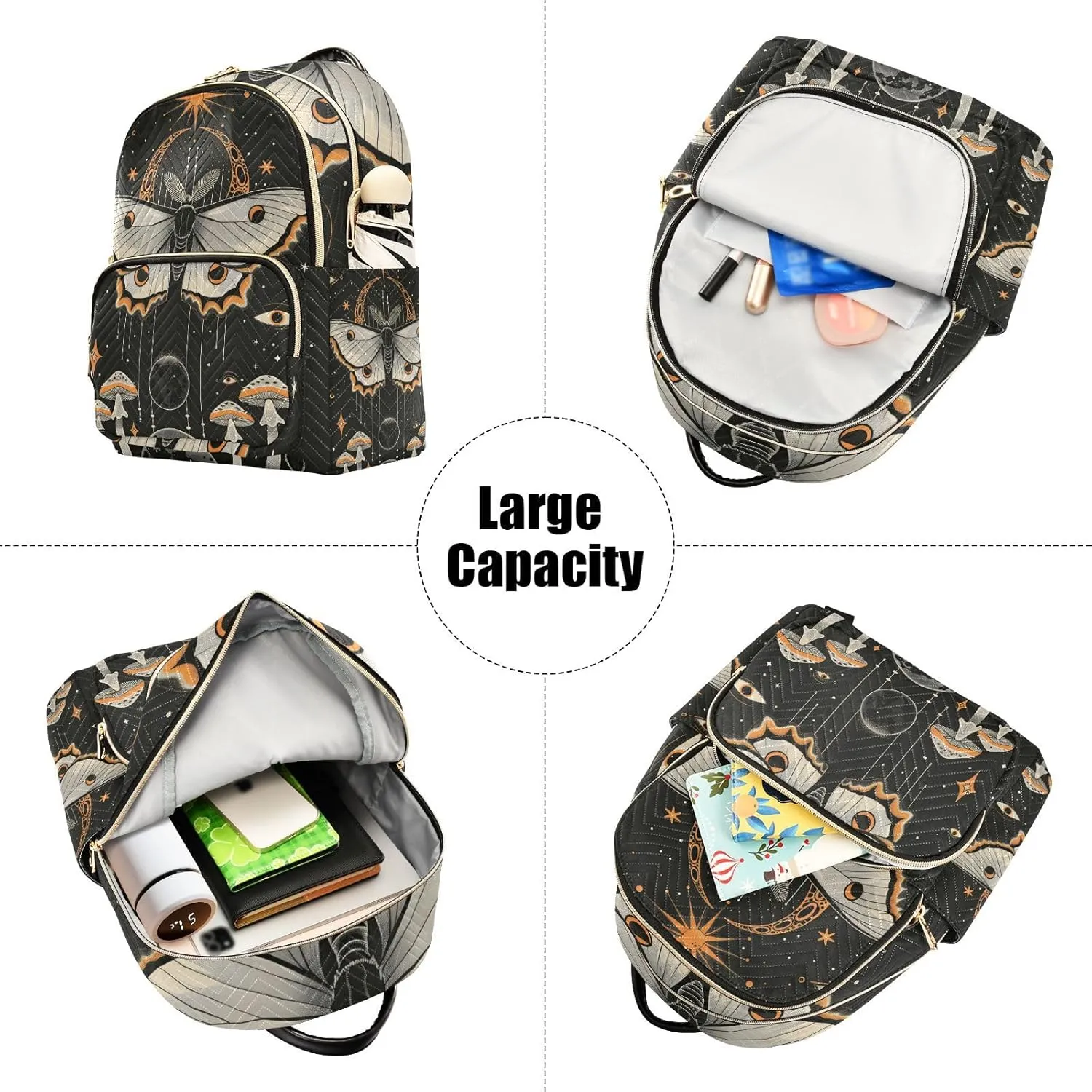 ALAZA Butterfly Sun and Moon Mushroom Mini Backpack Purse for Women Travel Bag Lightweight Shoulder Bag Fashion Daypack