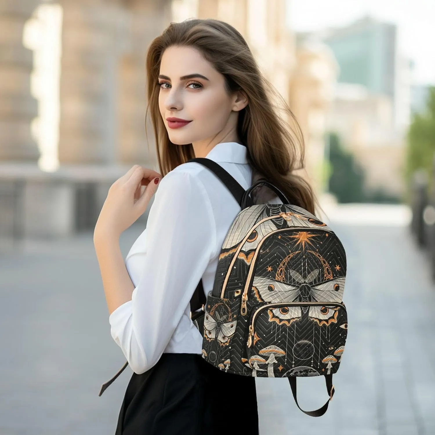 ALAZA Butterfly Sun and Moon Mushroom Mini Backpack Purse for Women Travel Bag Lightweight Shoulder Bag Fashion Daypack