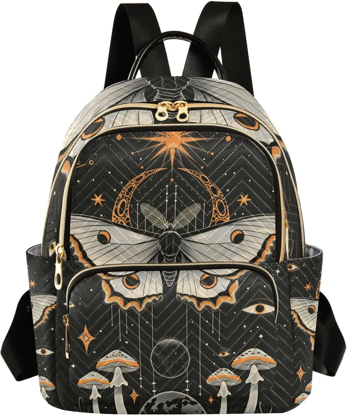 ALAZA Butterfly Sun and Moon Mushroom Mini Backpack Purse for Women Travel Bag Lightweight Shoulder Bag Fashion Daypack