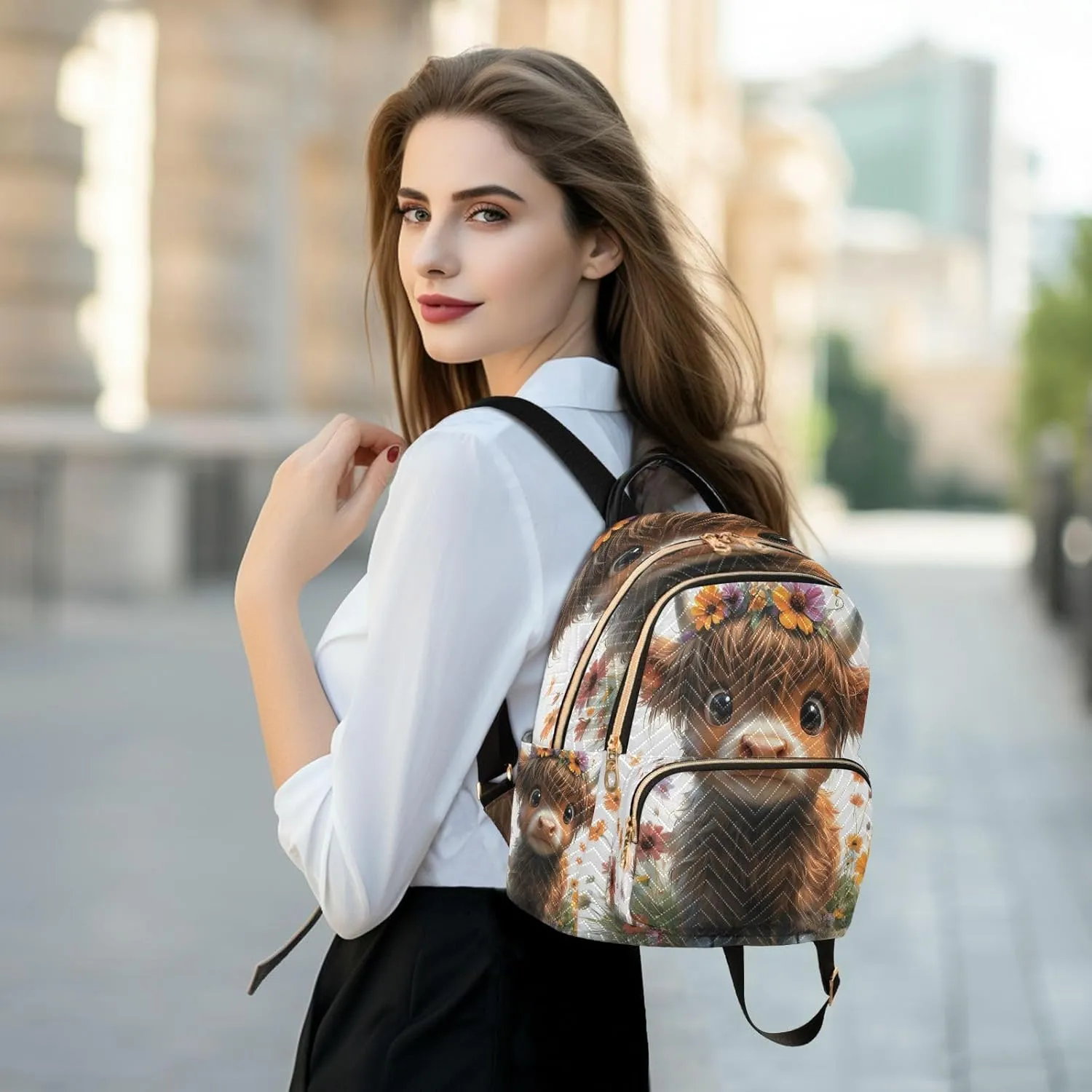ALAZA Cute Highland Cow Mini Backpack Purse for Women Travel Bag Lightweight Shoulder Bag Fashion Daypack01