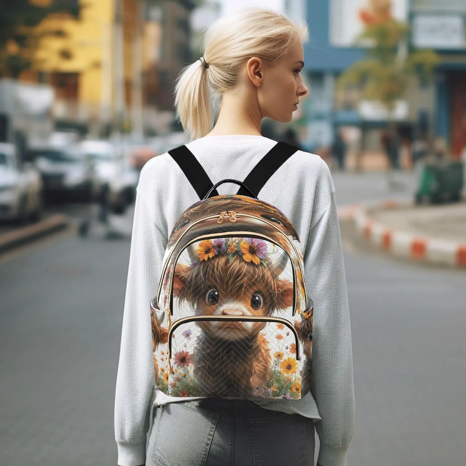ALAZA Cute Highland Cow Mini Backpack Purse for Women Travel Bag Lightweight Shoulder Bag Fashion Daypack01