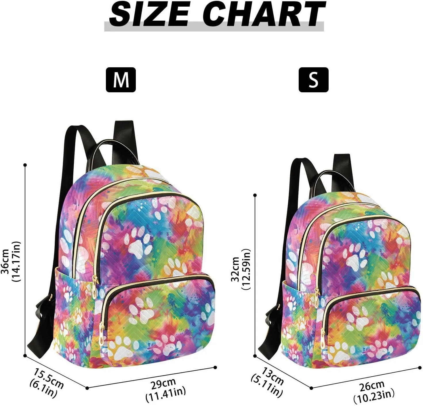 ALAZA Dog Cat Paw Prints on Rainbow Tie Dye Mini Backpack Purse for Women Travel Bag Lightweight Shoulder Bag Fashion Daypack