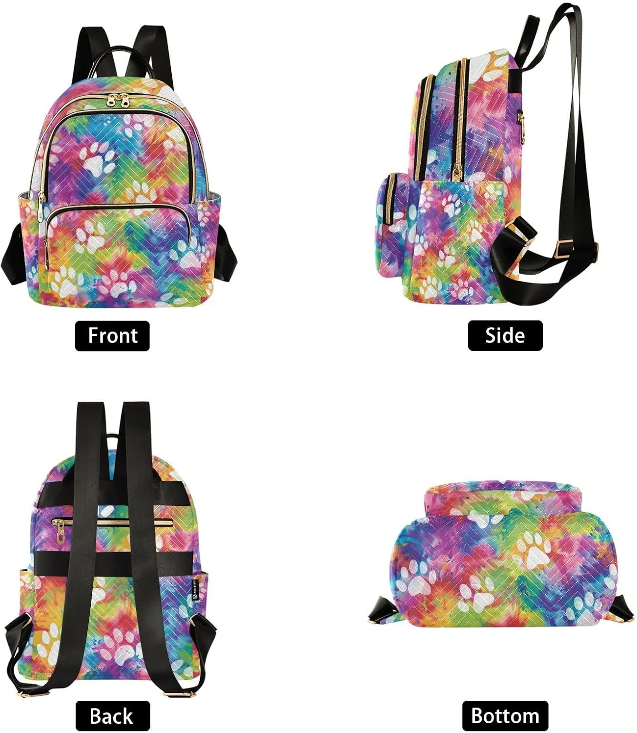 ALAZA Dog Cat Paw Prints on Rainbow Tie Dye Mini Backpack Purse for Women Travel Bag Lightweight Shoulder Bag Fashion Daypack