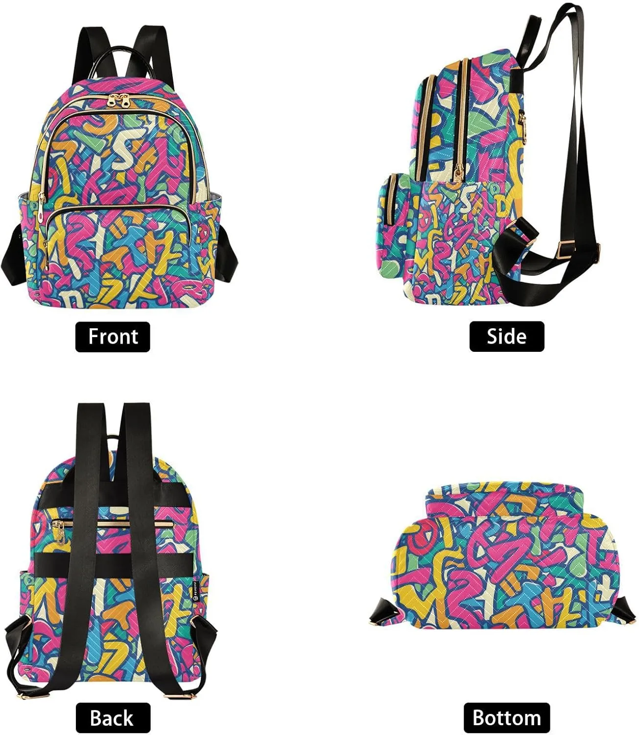 ALAZA Letters Seamless Diagram Mini Backpack Purse for Women Travel Bag Lightweight Shoulder Bag Fashion Daypack