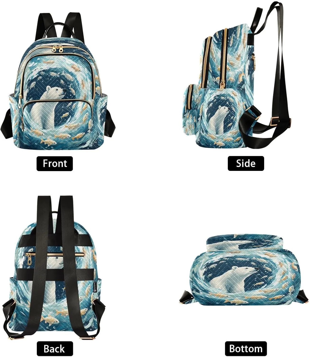 ALAZA Polar Bear Fish Small Backpack Purse for Women Travel Bag Lightweight Shoulder Bag Fashion Daypack