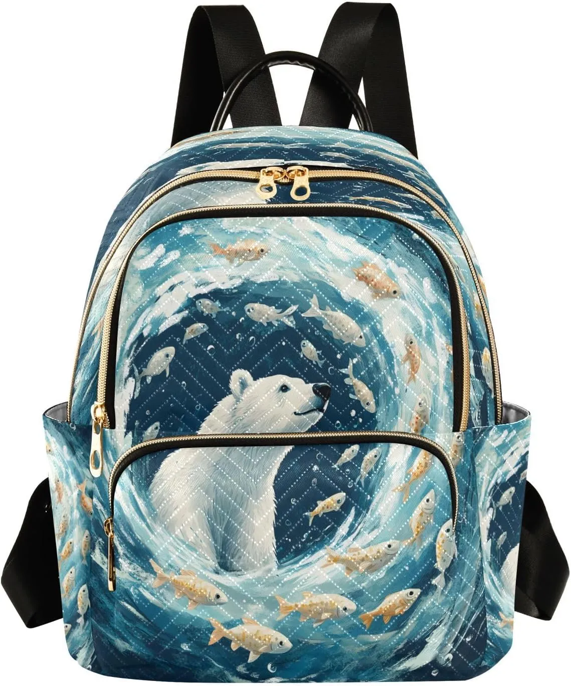 ALAZA Polar Bear Fish Small Backpack Purse for Women Travel Bag Lightweight Shoulder Bag Fashion Daypack