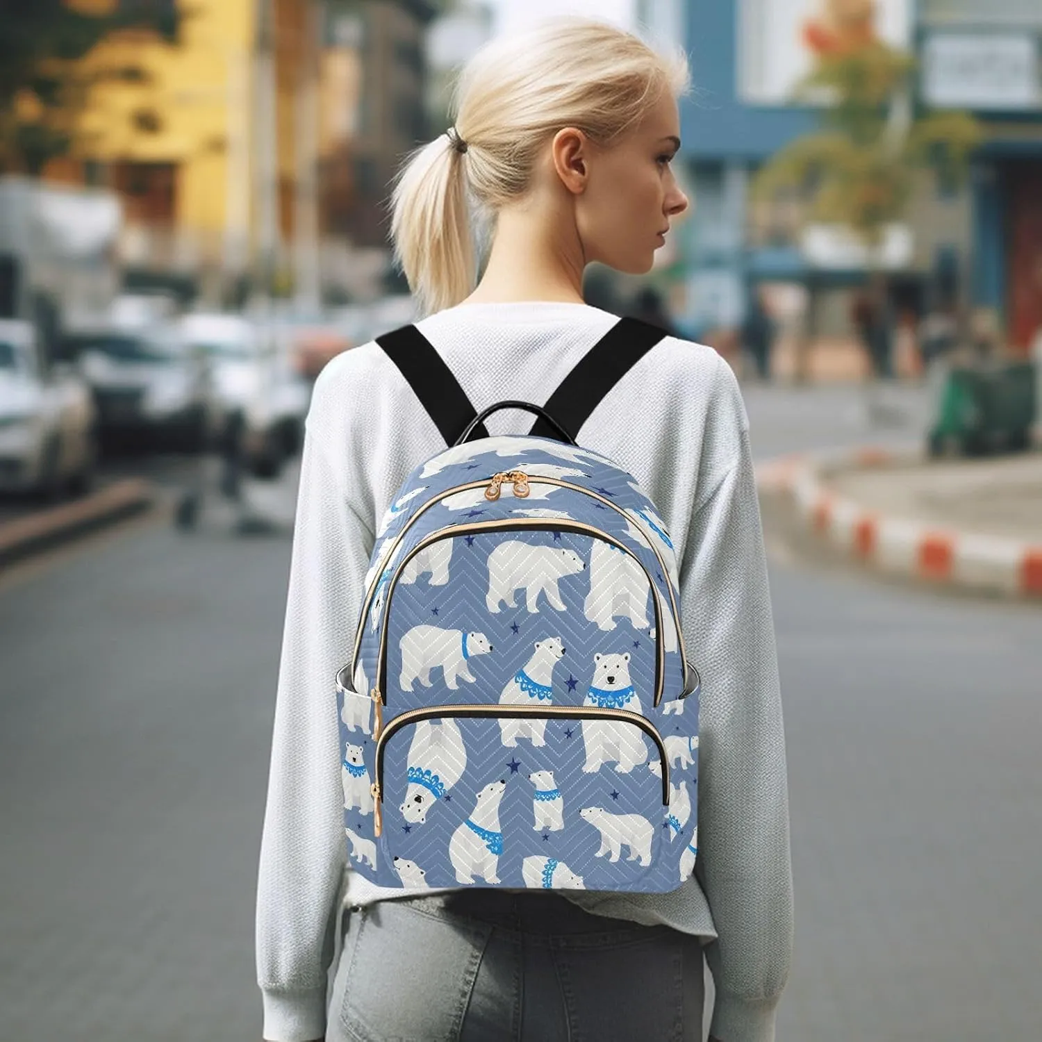 ALAZA Polar Bear Mini Backpack Purse for Women Travel Bag Lightweight Shoulder Bag Fashion Daypack