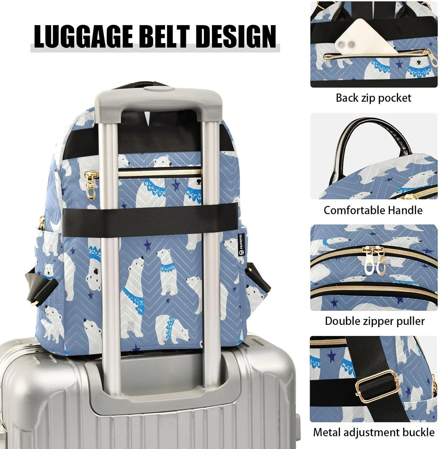 ALAZA Polar Bear Mini Backpack Purse for Women Travel Bag Lightweight Shoulder Bag Fashion Daypack