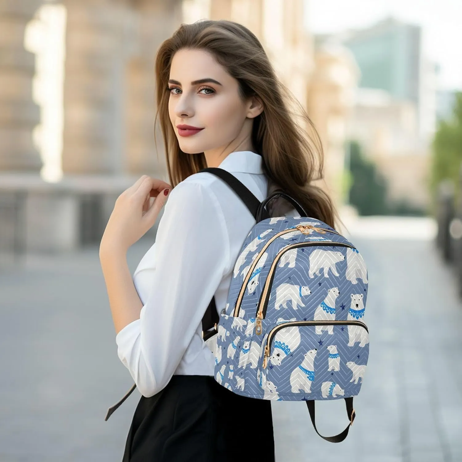 ALAZA Polar Bear Mini Backpack Purse for Women Travel Bag Lightweight Shoulder Bag Fashion Daypack