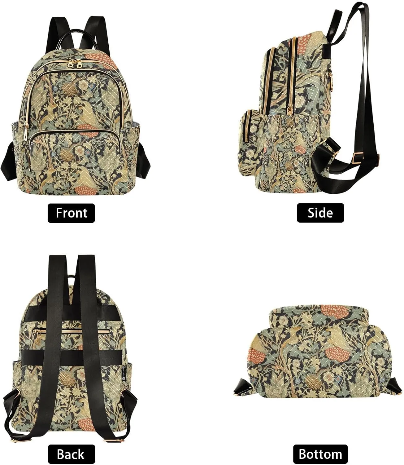 ALAZA William Morris Floral Small Backpack Purse for Women Travel Bag Lightweight Shoulder Bag Fashion Daypack