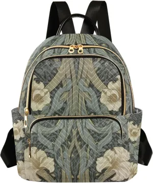 ALAZA William Morris Flowers Print Mini Backpack Purse for Women Travel Bag Lightweight Shoulder Bag Fashion Daypack