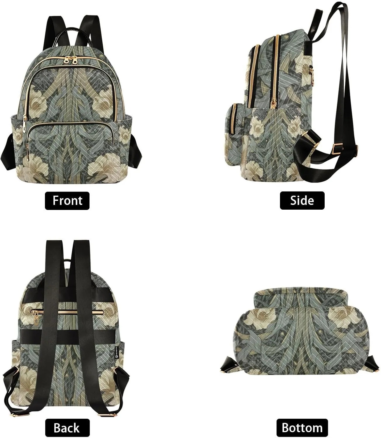 ALAZA William Morris Flowers Print Mini Backpack Purse for Women Travel Bag Lightweight Shoulder Bag Fashion Daypack