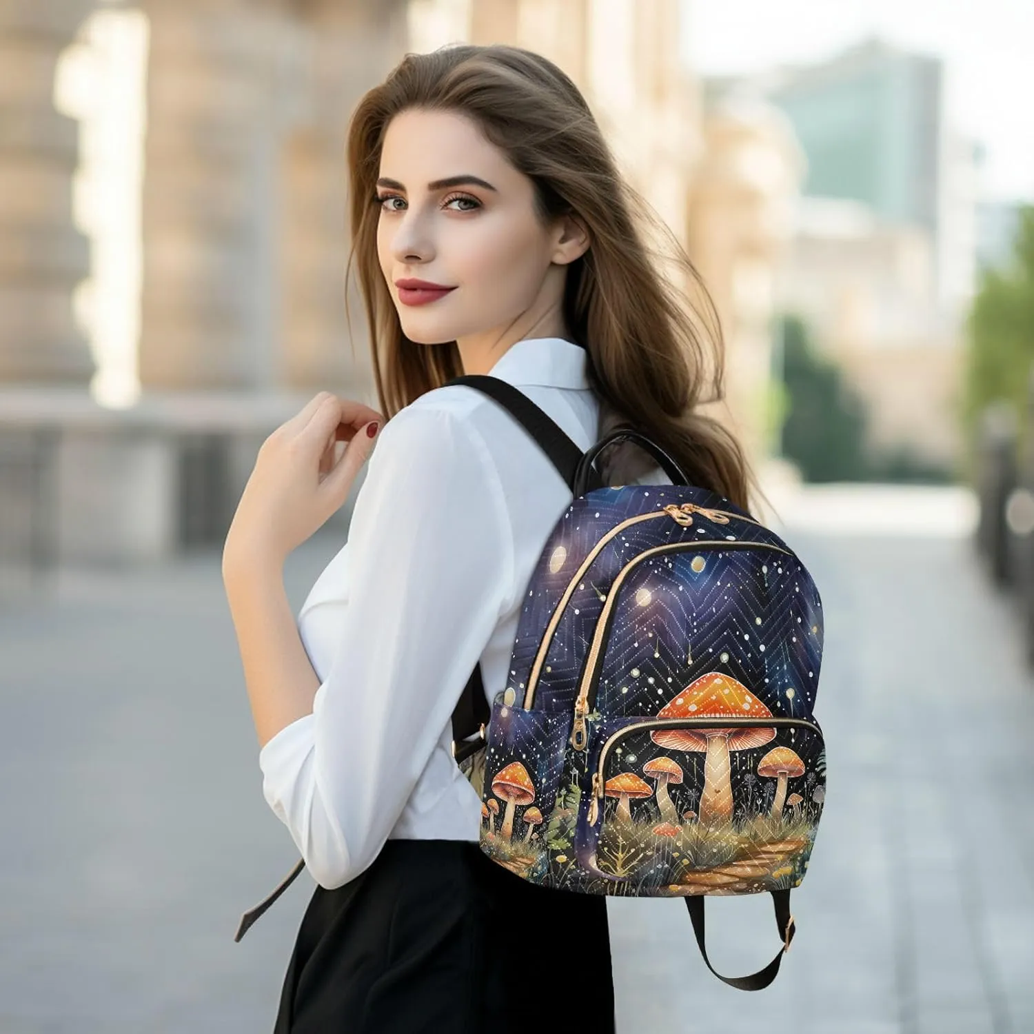 ALAZA Ysterious Forest Mushroom Night Mini Backpack Purse for Women Travel Bag Lightweight Shoulder Bag Fashion Daypack