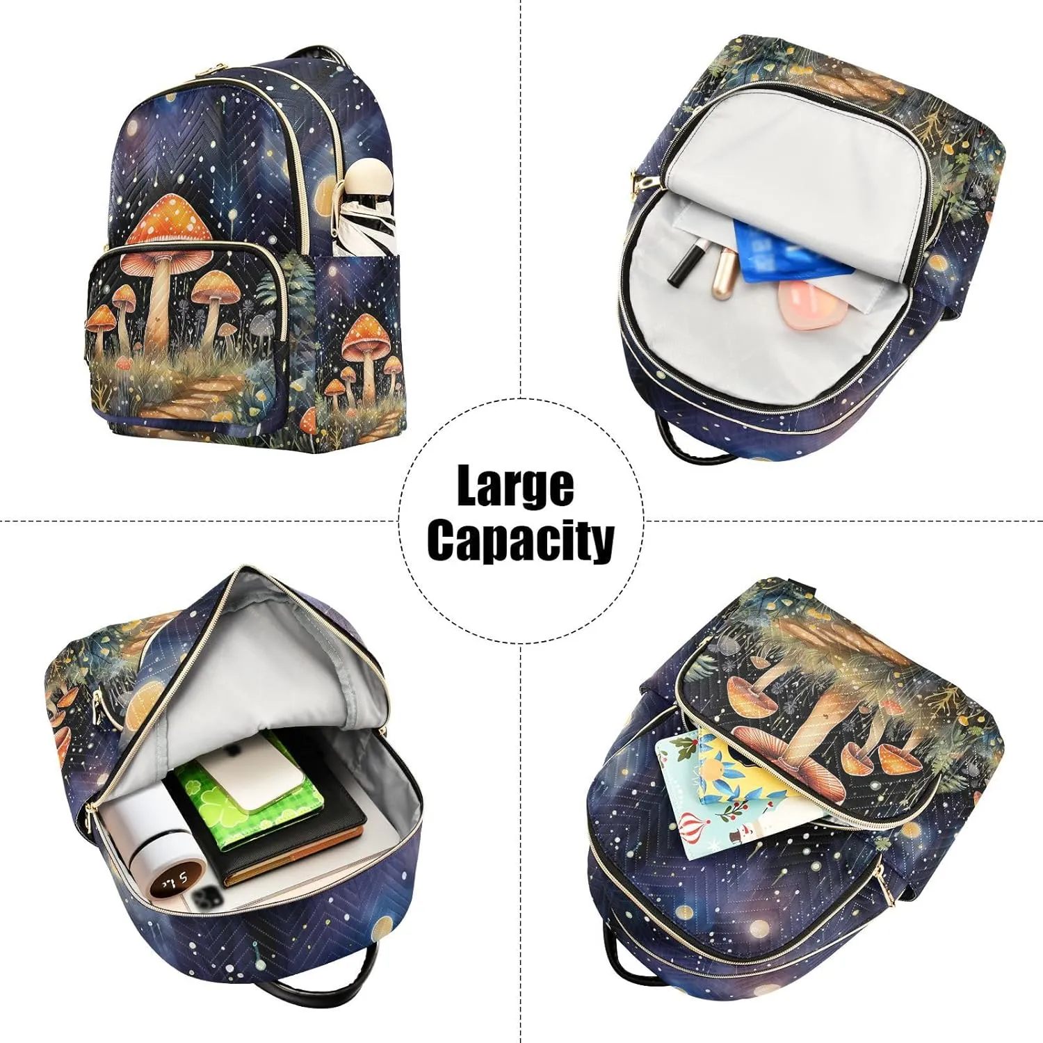 ALAZA Ysterious Forest Mushroom Night Mini Backpack Purse for Women Travel Bag Lightweight Shoulder Bag Fashion Daypack