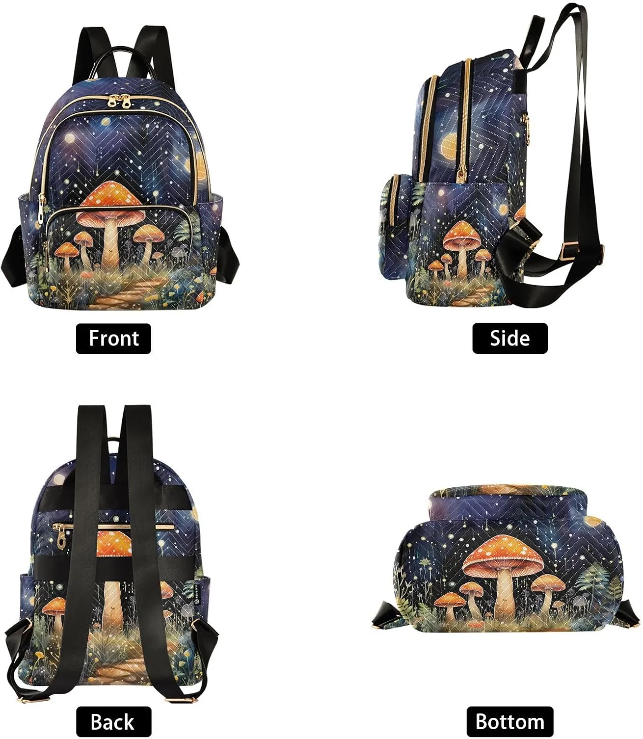 ALAZA Ysterious Forest Mushroom Night Mini Backpack Purse for Women Travel Bag Lightweight Shoulder Bag Fashion Daypack