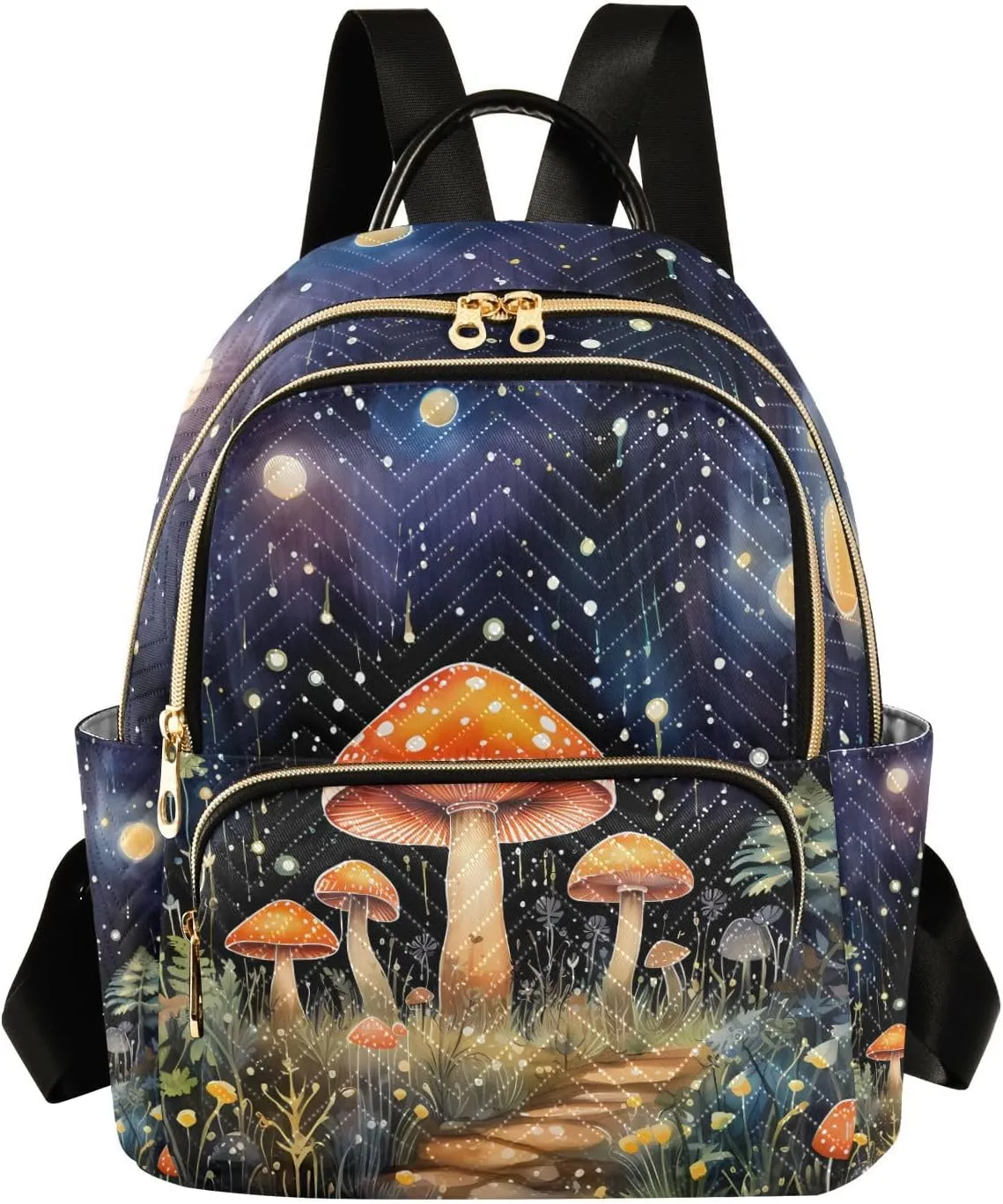 ALAZA Ysterious Forest Mushroom Night Mini Backpack Purse for Women Travel Bag Lightweight Shoulder Bag Fashion Daypack