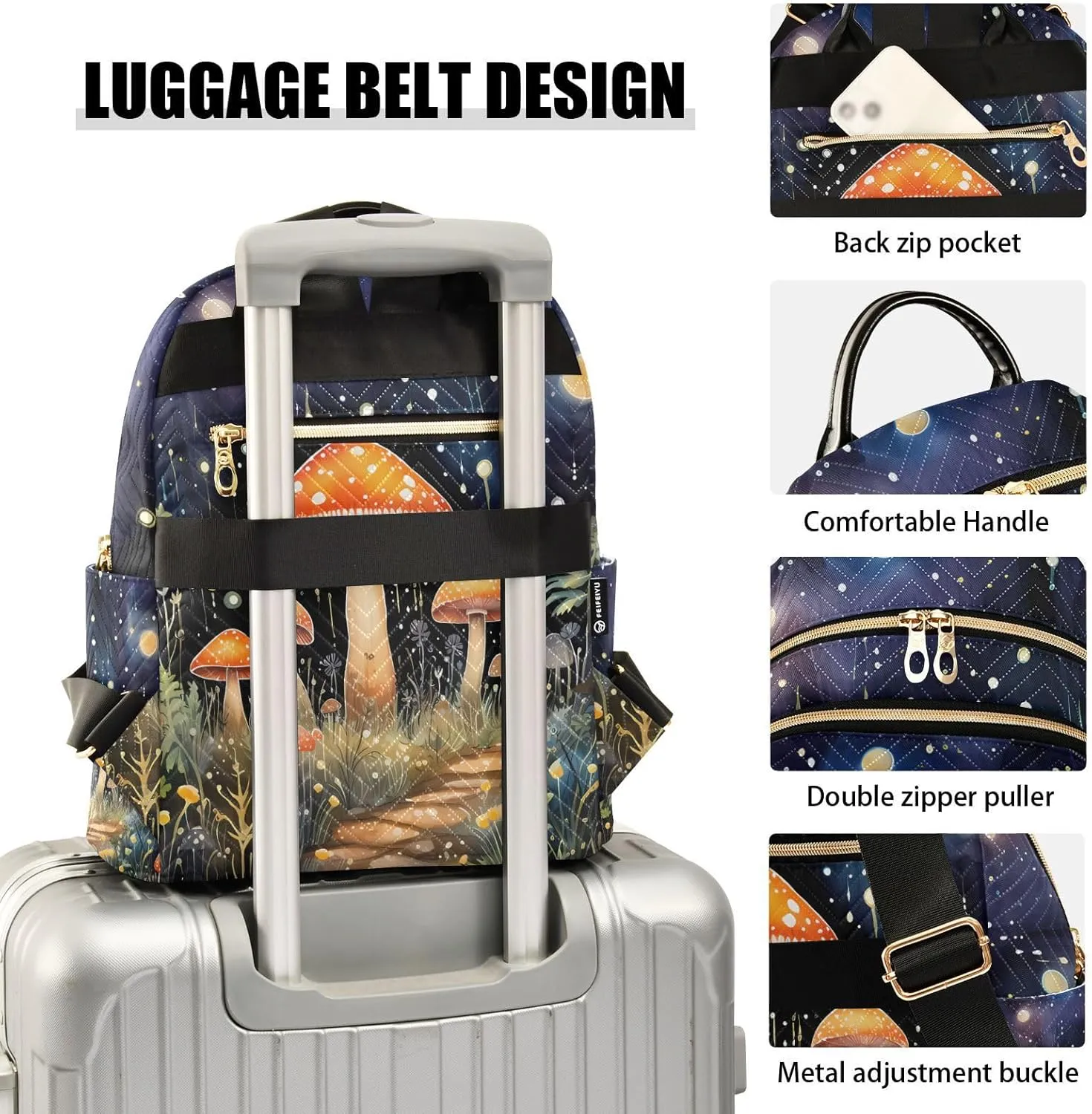 ALAZA Ysterious Forest Mushroom Night Mini Backpack Purse for Women Travel Bag Lightweight Shoulder Bag Fashion Daypack