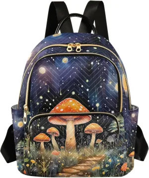 ALAZA Ysterious Forest Mushroom Night Mini Backpack Purse for Women Travel Bag Lightweight Shoulder Bag Fashion Daypack
