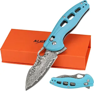 ALBATROSS Cool Flipper Axis Lock Opening Folding Pocket Knife with 3" Modern Damascus Steel Blade and 4.25" High Strength FRN Handle, Deep Carry Pocket Clip - Gifts Box FK036DA-BE