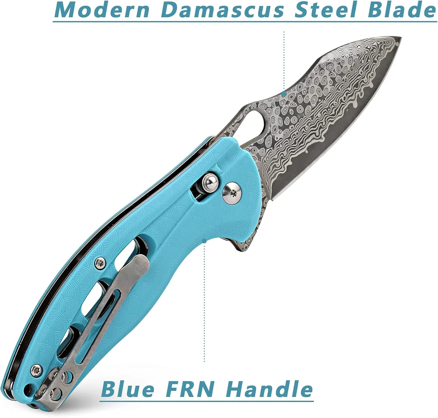 ALBATROSS Cool Flipper Axis Lock Opening Folding Pocket Knife with 3" Modern Damascus Steel Blade and 4.25" High Strength FRN Handle, Deep Carry Pocket Clip - Gifts Box FK036DA-BE