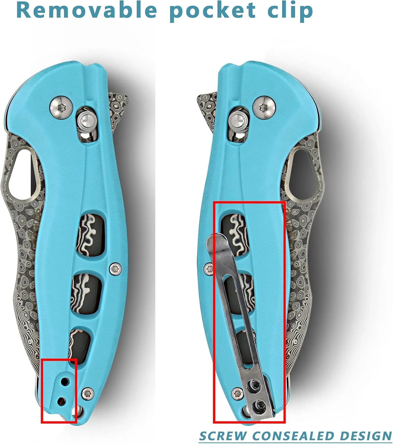 ALBATROSS Cool Flipper Axis Lock Opening Folding Pocket Knife with 3" Modern Damascus Steel Blade and 4.25" High Strength FRN Handle, Deep Carry Pocket Clip - Gifts Box FK036DA-BE