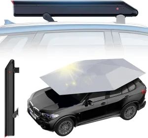 All-Weather Car Tent, 3.8×2.8M Fully Automatic Car Umbrella Tent, Waterproof Roof Shade with 5000mah Battery & Storage Bag,Silver-WithoutBar