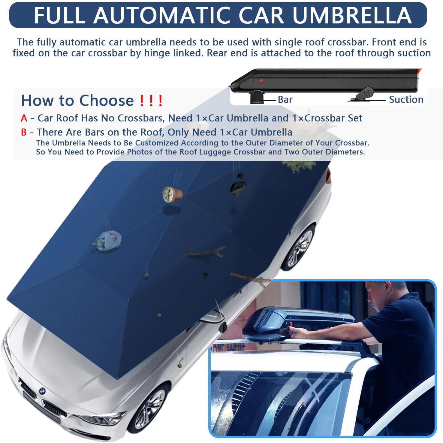 All-Weather Car Tent, 3.8×2.8M Fully Automatic Car Umbrella Tent, Waterproof Roof Shade with 5000mah Battery & Storage Bag,Silver-WithoutBar