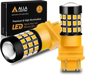 Alla Lighting Newly Upgraded T25 Wedge 3156 3157 LED Bulbs, Amber Yellow Turn Signal Lights, 3457 4157-NAK 5702AK 360° Super Bright 3056 3757NAK Direction Blinker Lamps