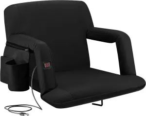Alpcour Heating Massage Stadium Seat – Deluxe Reclining Bleacher Chair with Back & Arm Support – Built-in Heater and Massager - Extra Thick, Lightweight and Waterproof with Detachable Pockets