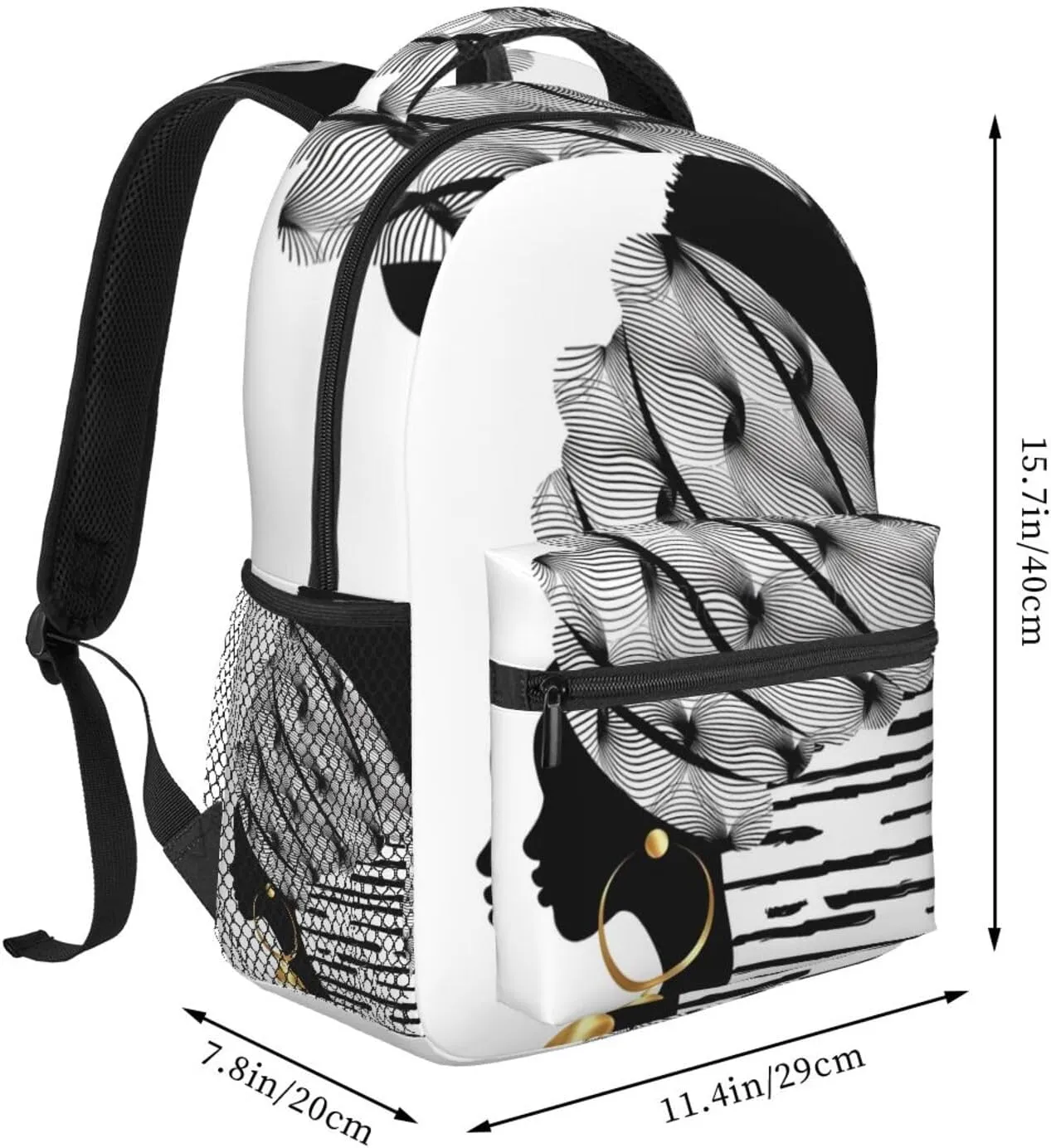 American African Woman Afro Turban Backpack Laptop Backpack Sports Travel Shoulder bag Light casual backpack