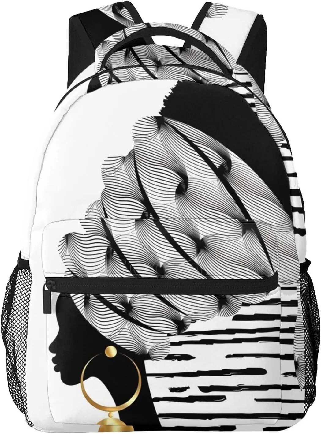 American African Woman Afro Turban Backpack Laptop Backpack Sports Travel Shoulder bag Light casual backpack