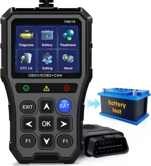 AMTIFO OBD2 Scanner with Battery Tester - Check Engine Light & Emissions Readiness, Plug & Play, Battery Health, Real-Time Date, Car Code Reader, Support All OBD II Vehicles