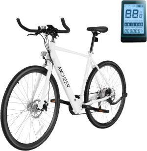 ANCHEER Electric Bike for Adults, 20MPH, 700C Wheel Commuter Bicycle with 36V Battery, Center Digital Display, Dual Disc Brakes, 7 Speed Road Bike, Light Weight, Electric Bicycle for Adults Teens