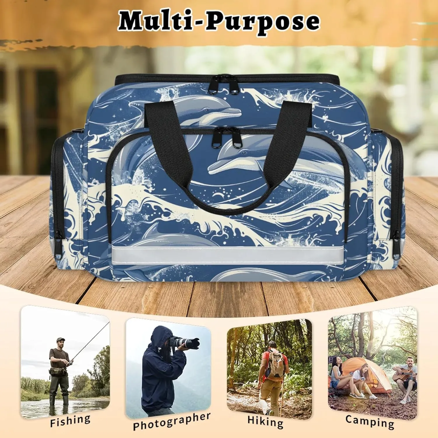 Anti-Scratch Duffle Bag for Travel 25x17.7x11.2 Inch - Waterproof Duffel Bag for Camping Fitness, Durable EMS Gear for First Responders Dolphins Theme
